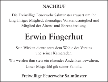 Traueranzeige von Erwin Fingerhut 