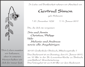 Traueranzeige von Gertrud Simon 