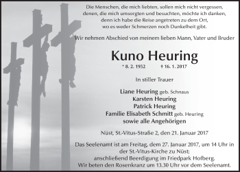 Traueranzeige von Kuno Heuring 