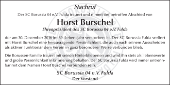 Traueranzeige von Horst Burschel 