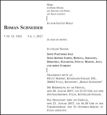 Traueranzeige von Roman Schneider 