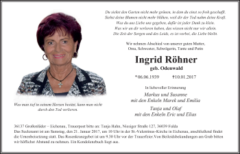 Traueranzeige von Ingrid Röhner 