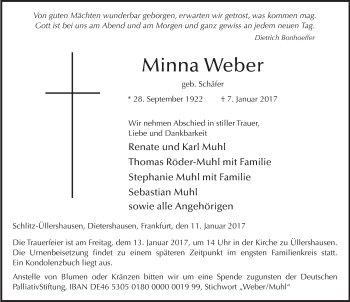 Traueranzeige von Minna Weber 