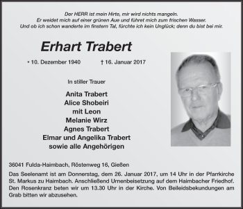 Traueranzeige von Erhard Trabert 