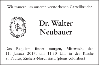 Traueranzeige von Walter Neubauer 
