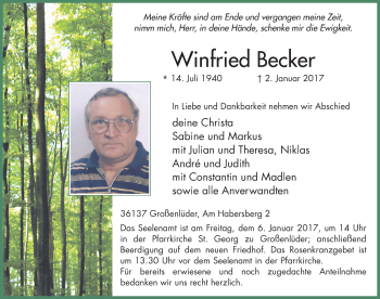 Traueranzeige von Winfried Becker 