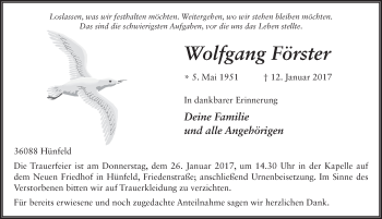 Traueranzeige von Wolfgang Förster 