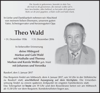 Traueranzeige von Theo Wald 