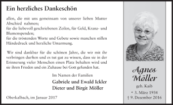 Traueranzeige von Agnes Möller 