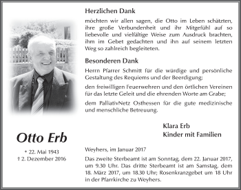 Traueranzeige von Otto Erb 