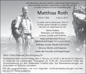 Traueranzeige von Matthias Roth 