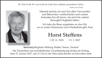 Traueranzeige von Horst Steffens 