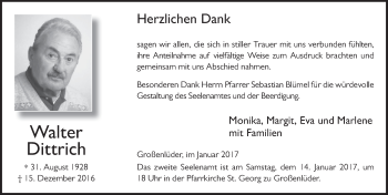 Traueranzeige von Walter Dittrich 
