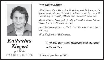 Traueranzeige von Katharina Ziegert 