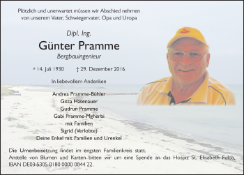 Traueranzeige von Günter Pramme 