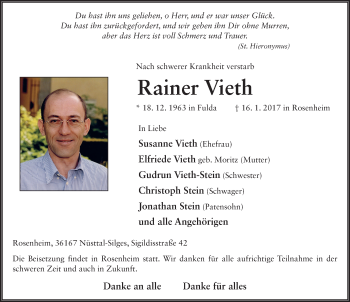 Traueranzeige von Rainer Vieth 