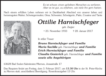 Traueranzeige von Ottilie Harnischfeger 