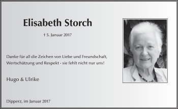 Traueranzeige von Elisabeth Storch 