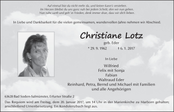 Traueranzeige von Christiane Lotz 
