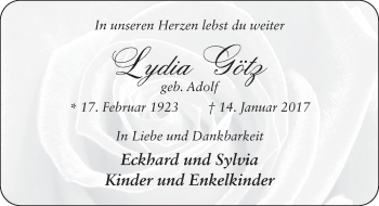 Traueranzeige von Lydia Götz 