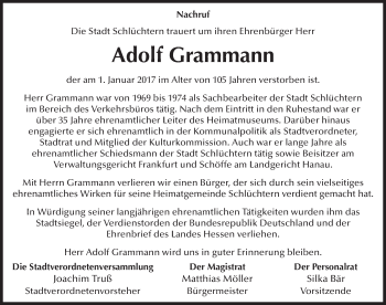 Traueranzeige von Adolf Grammann 
