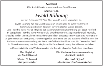 Traueranzeige von Ewald Böhning 