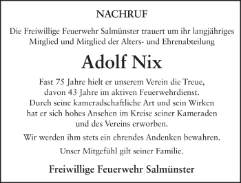 Traueranzeige von Adolf Nix 