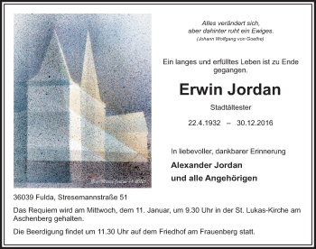 Traueranzeige von Erwin Jordan 
