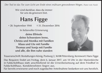 Traueranzeige von Hans Figge 