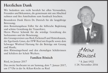 Traueranzeige von Heinz Bönisch 