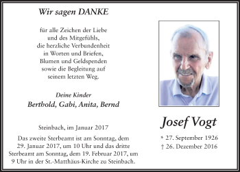 Traueranzeige von Josef Vogt 