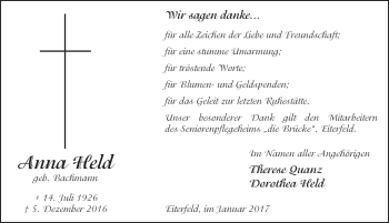 Traueranzeige von Anna Held 