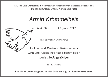 Traueranzeige von Armin Krömmelbein 