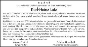 Traueranzeige von Karl-Heinz Lotz 