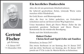 Traueranzeige von Gertrud Fischer 