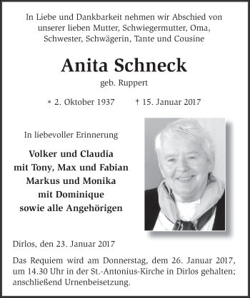 Traueranzeige von Anita Schneck 