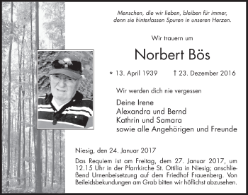 Traueranzeige von Norbert Bös 