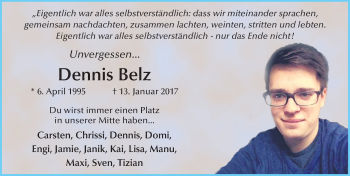 Traueranzeige von Dennis Belz 
