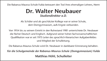 Traueranzeige von Walter Neubauer 