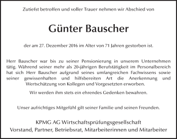 Traueranzeige von Günter Bauscher 