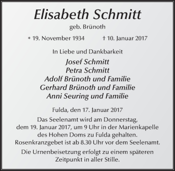 Traueranzeige von Elisabeth Schmitt 