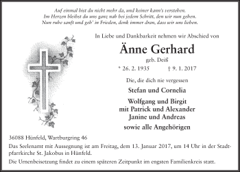 Traueranzeige von Änne Gerhard 