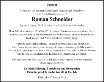 Traueranzeige von Roman Schneider 