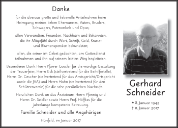 Traueranzeige von Gerhard Schneider 