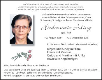 Traueranzeige von Heidemarie Juling 
