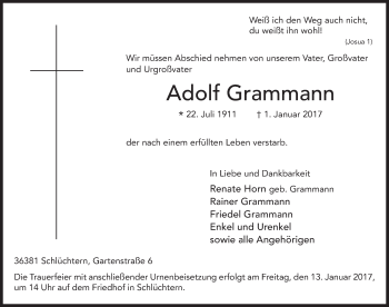 Traueranzeige von Adolf Grammann 