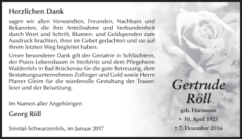 Traueranzeige von Gertrude Röll 