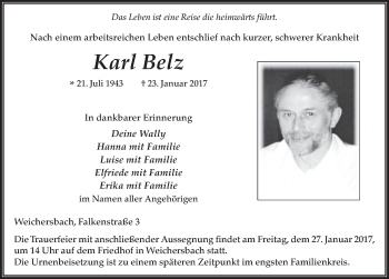 Traueranzeige von Karl Belz 