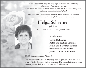 Traueranzeige von Helga Schreiner 
