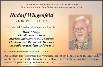 Traueranzeige von Rudolf Wingenfeld 